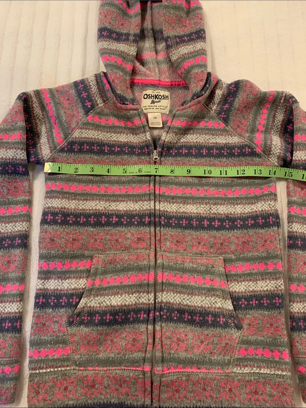 Oshkosh B’gosh Girls Fleece Lined Fair Isle Full Zip Hooded Sweater(Hoodie) 10